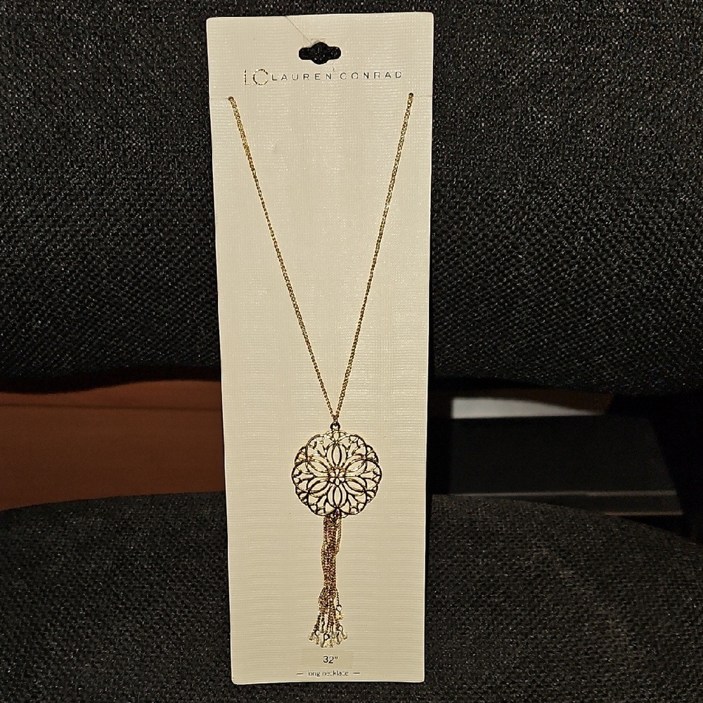 LC Lauren Conrad Gold Filigree Tassel Necklace
